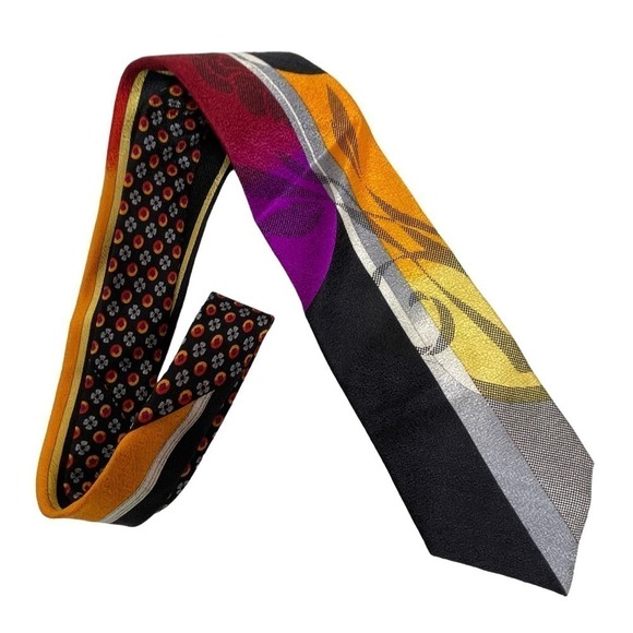 Vitaliano Pancaldi Tie‎ Black Purple Mixed Pattern Floral Abstract Print - Picture 1 of 5
